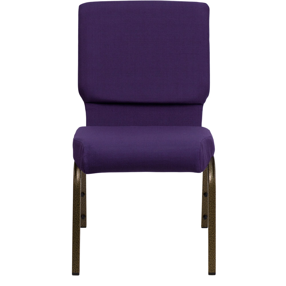 Image of Flash Furniture HERCULES Series 18.5"W Stacking Church Chair in Royal Purple Fabric with Gold Vein Frame
