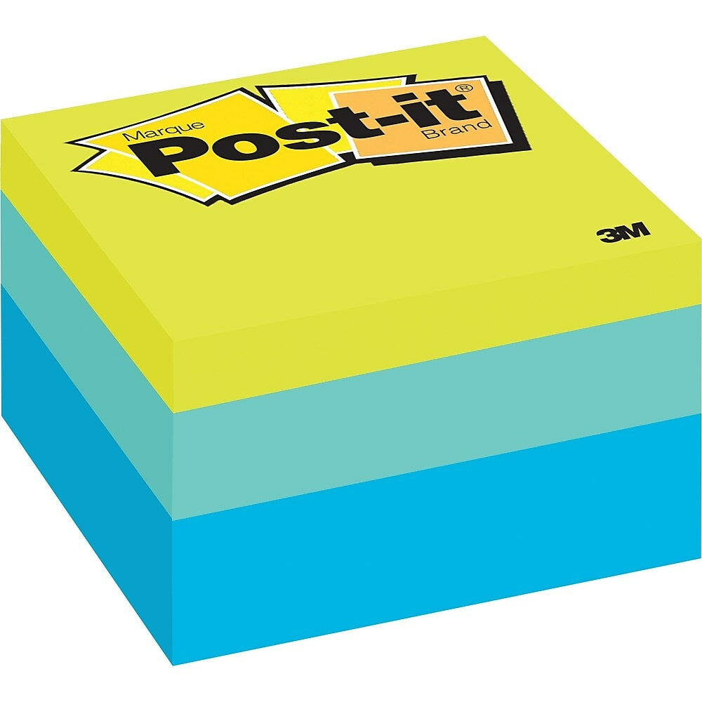 Image of Post-it Notes Cube, Blue Wave, 3" x 3", 470 Sheets/Cube, Multicolour, 470 Pack