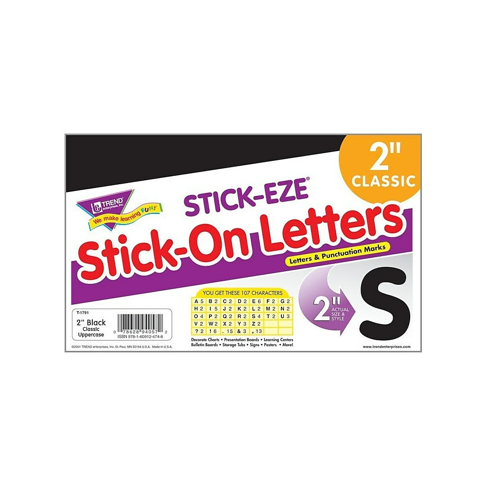 Image of TREND STICK-EZE Stick-On Letters, 2", Black