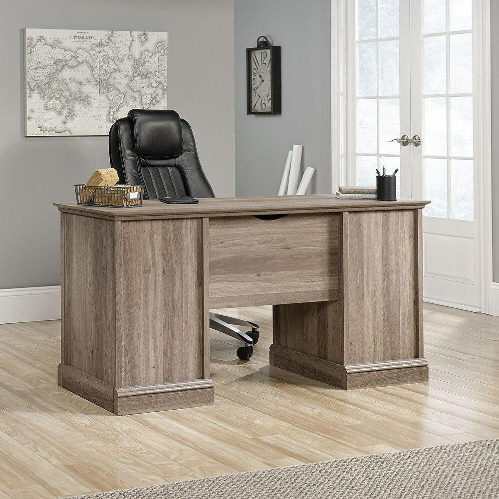 Image of Sauder Barrister Lane Executive Desk, Salt Oak, 2 Cartons, Brown