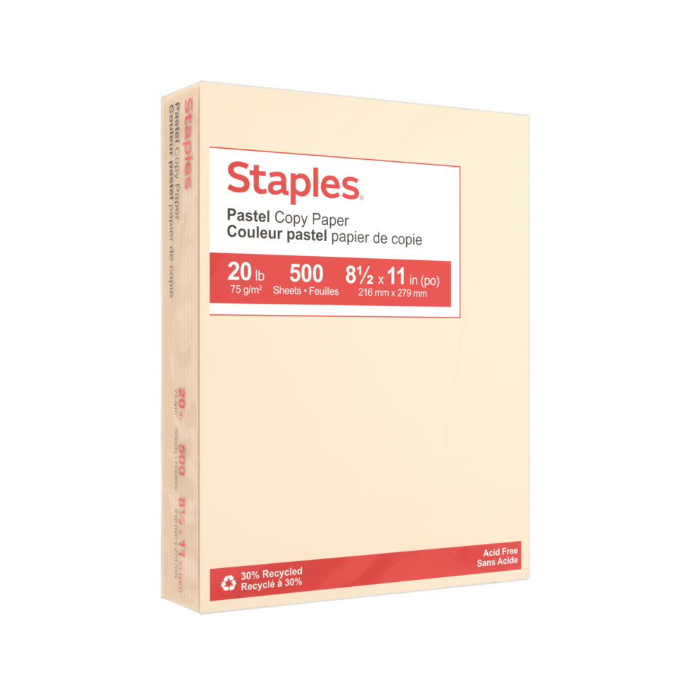 Image of Staples 30% Recycled Pastel Coloured Copy Paper - Letter - 8-1/2" x 11" - Cream - 500 Pack, Beige