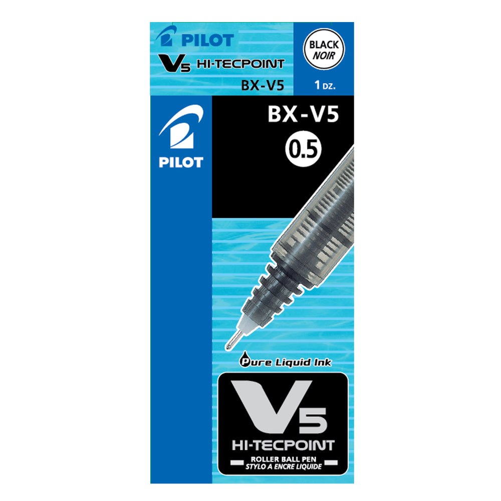 Image of Pilot Hi-Tecpoint Rollerball Pens, V5, Black, 12 Pack