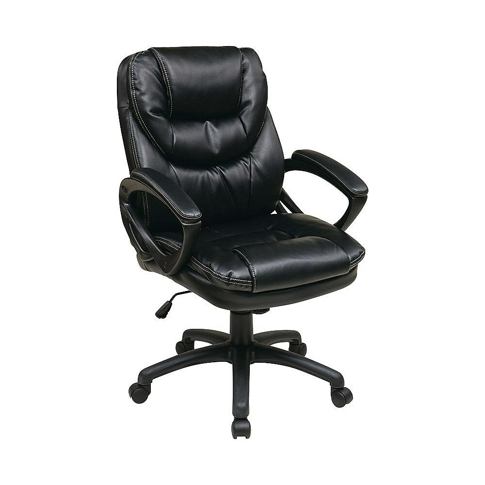 Image of Office Star Worksmart Manager's High-Back Faux Leather Chair, Black