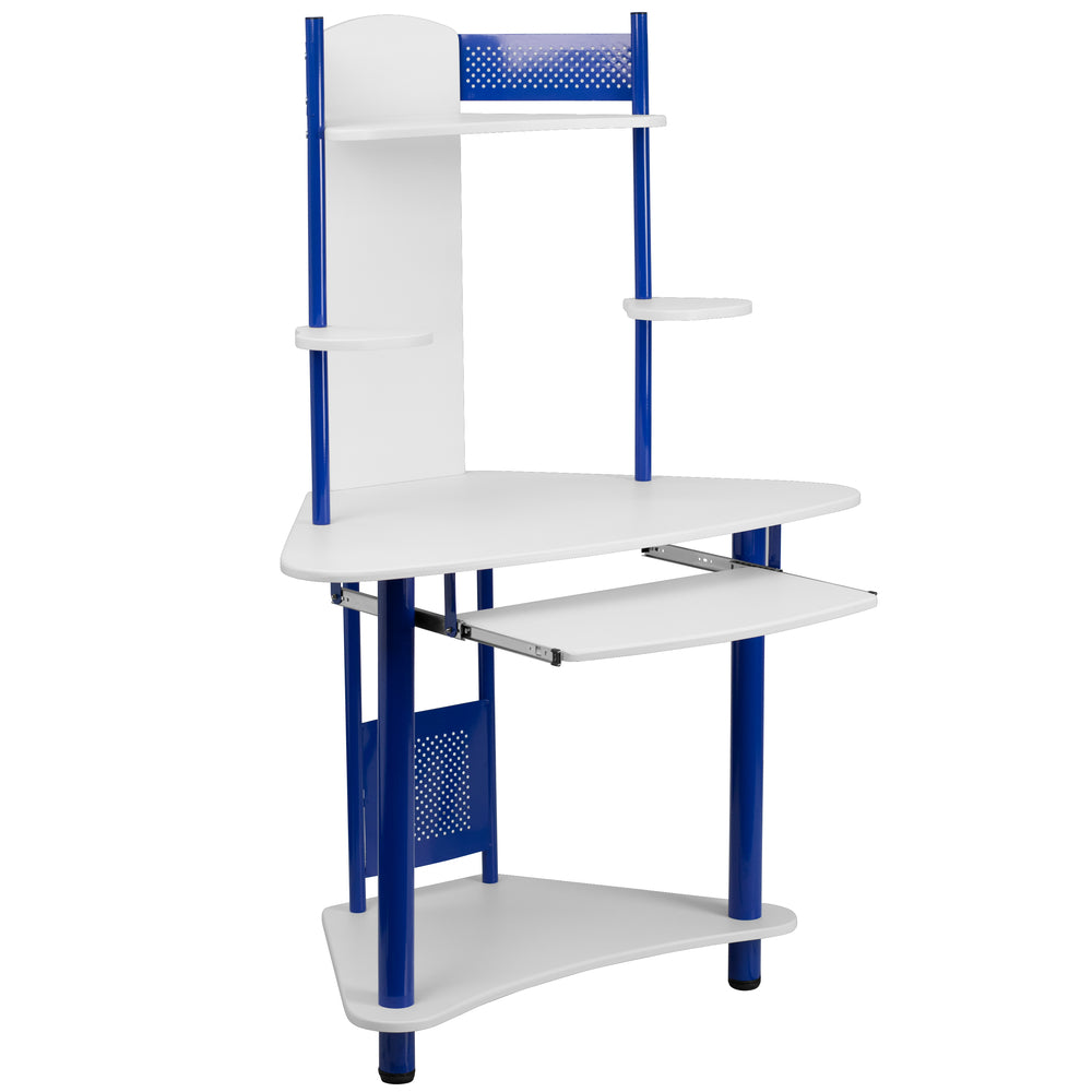 Image of Flash Furniture Corner Computer Desk with Hutch - Blue