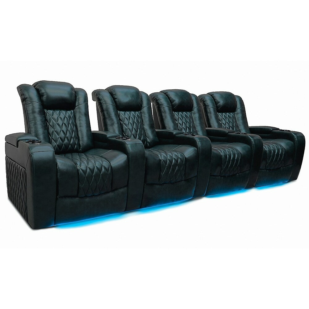 valencia tuscany top grain nappa 11000 leather led power home theatre  seating row of 4 seats black 4blkp
