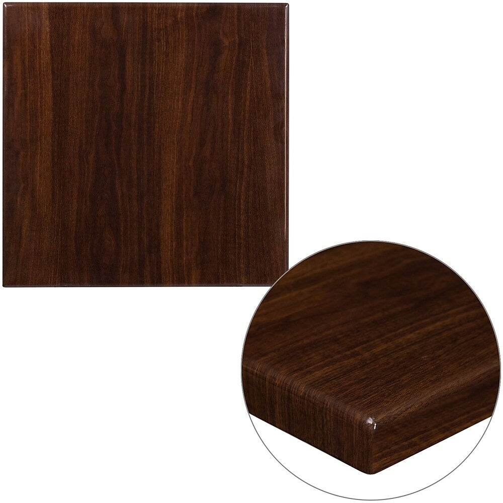 Image of Flash Furniture 24" Square High-Gloss Walnut Resin Table Top with 2" Thick Drop-Lip