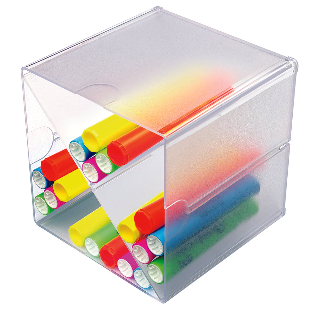 Image of Deflecto Stackable Cube Organizer with X divider - 4 Compartments - Clear (350201)