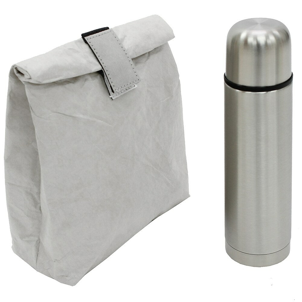 Image of Cathay Importers Tyvek Lunch Bag and 500ml Stainless Steel Bottle - Grey - 2 Pack