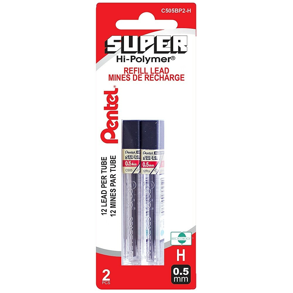 Image of Pentel Hi-Polymer Refill Leads, 0.5mm, H Grade, 2 Pack