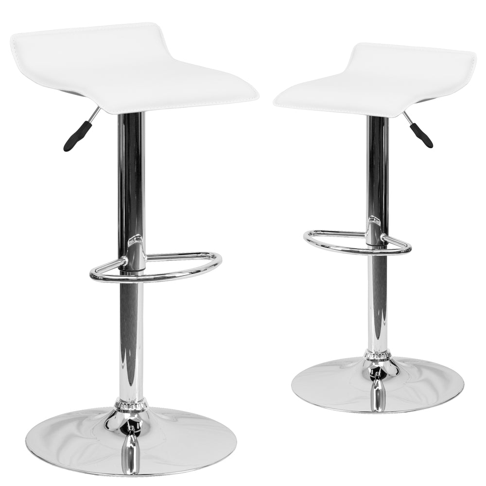 Image of Flash Furniture Contemporary Vinyl Adjustable Height Barstool with Solid Wave Seat & Chrome Base - White - 2 Pack