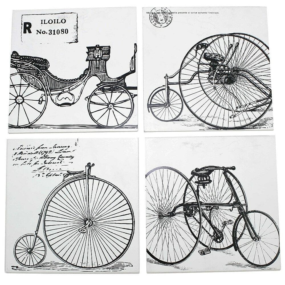 Image of Cathay Importers Vintage Bicycle Theme Wall Art Decor, 4 Assorted Designs, 4 Pack