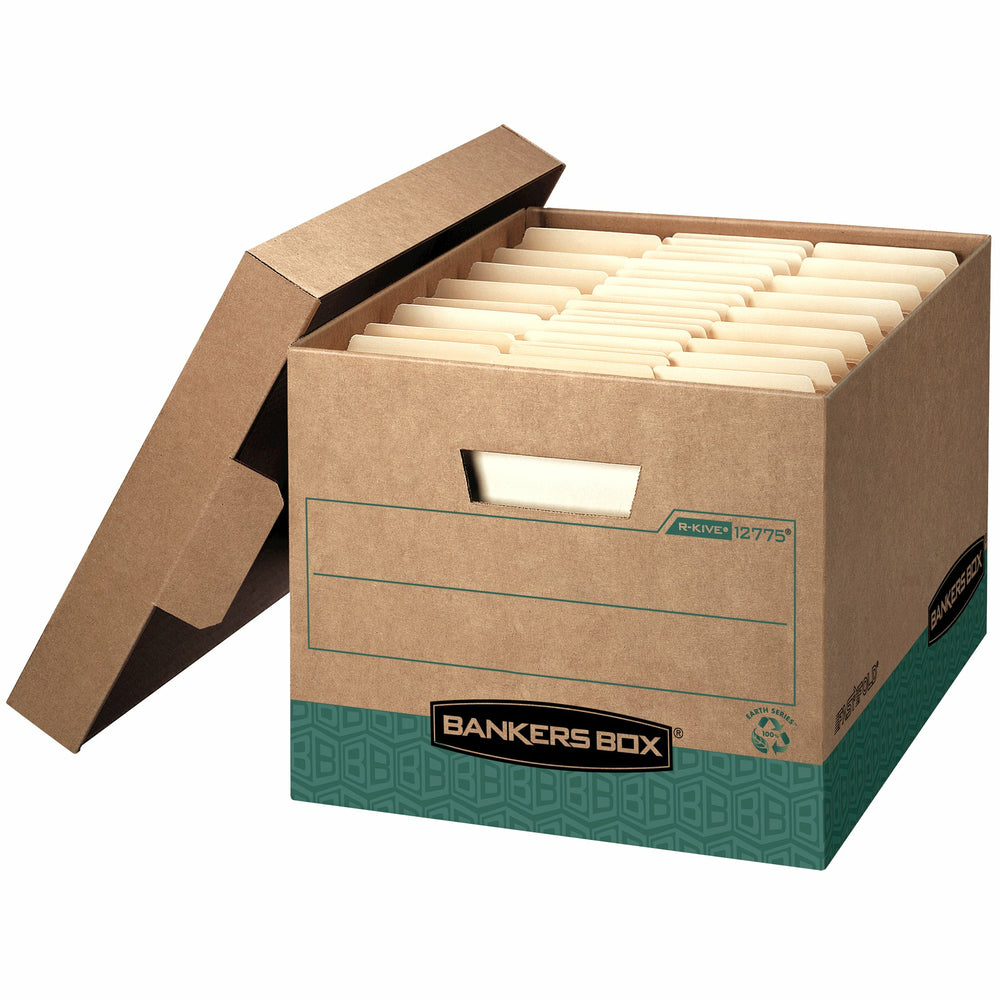 Image of Bankers Box R-Kive Letter/Legal Recycled Heavy-duty Storage Box, Kraft Green, 4 Pack