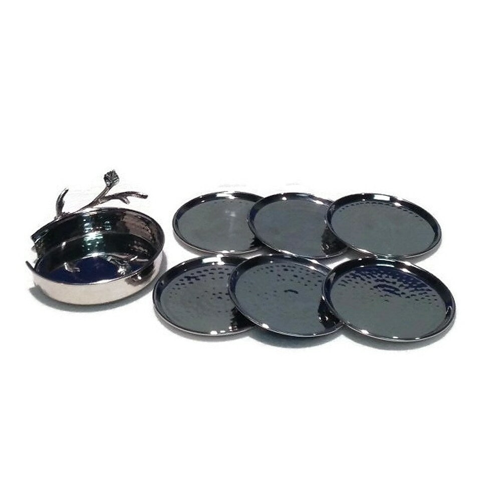 Image of Elegance Sparkle Silver Leaf 7 Piece Coasters Set