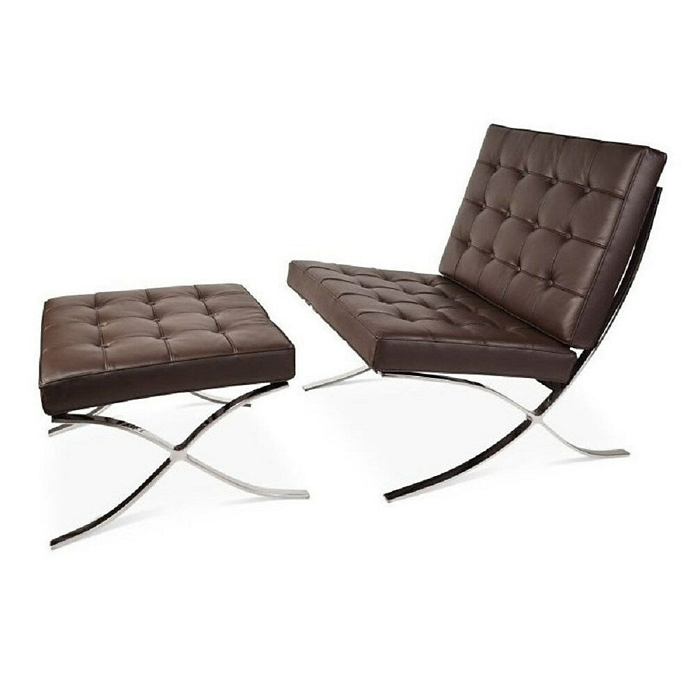 Image of Nicer Furniture OCC Barcelona Chair with Ottoman, Dark Brown