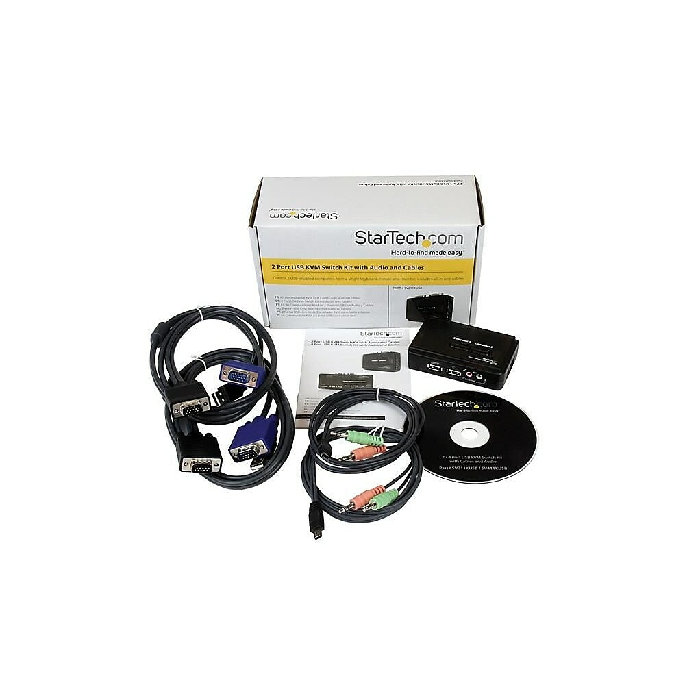 Image of StarTech 2 Port Black USB KVM Switch Kit with Audio and Cables