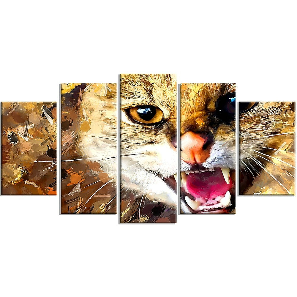Image of Designart Hissing Cat Canvas Art Print, 5 Panels, (PT2335-373)