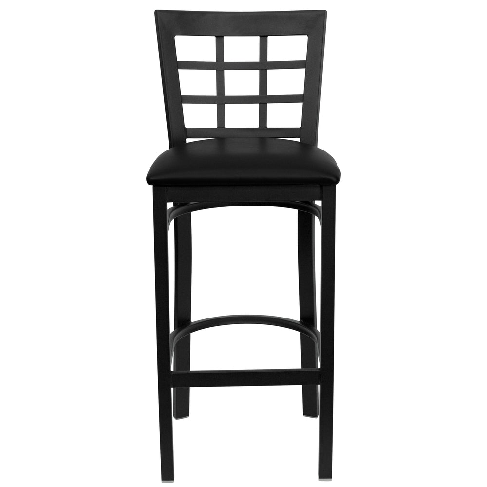 Image of Flash Furniture HERCULES Series Black Window Back Metal Restaurant Barstool - Black Vinyl Seat