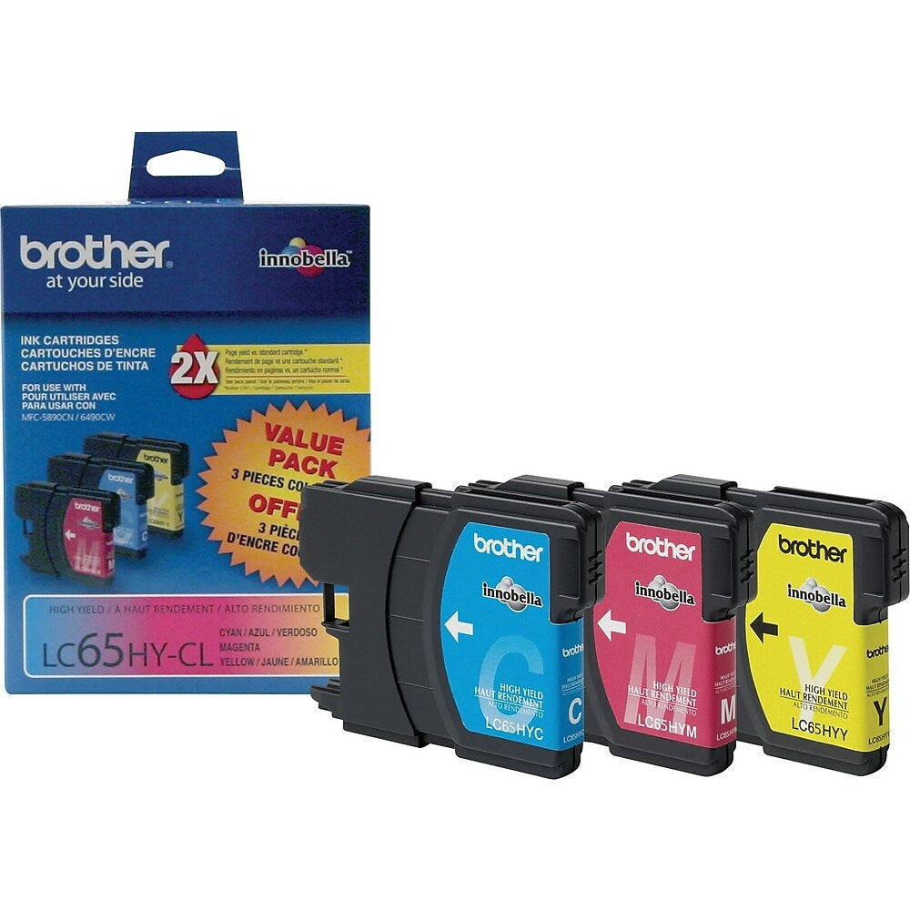 Image of Brother LC65 Colour Ink Cartridges, High Yield, Combo Pack (LC653PKS), 3 Pack