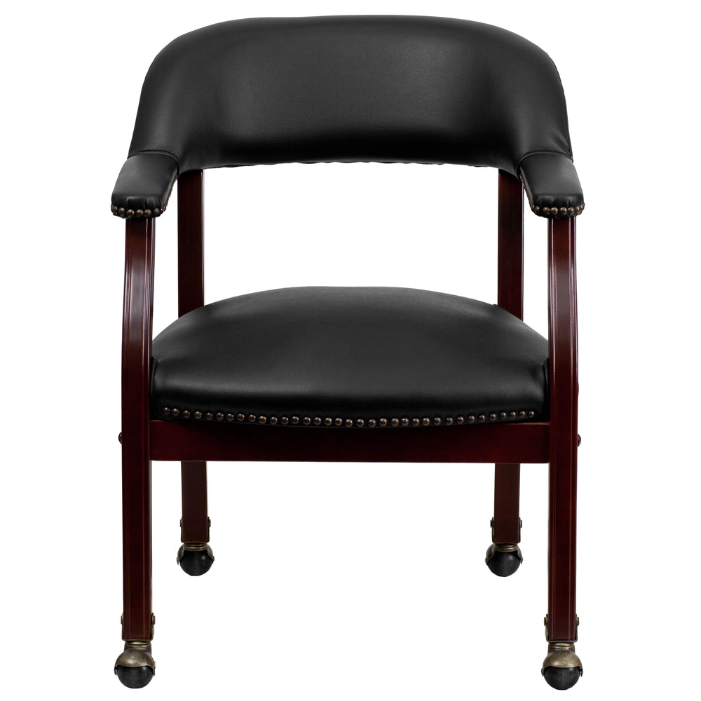 Image of Flash Furniture Vinyl Luxurious Conference Chair with Accent Nail Trim & Casters - Black