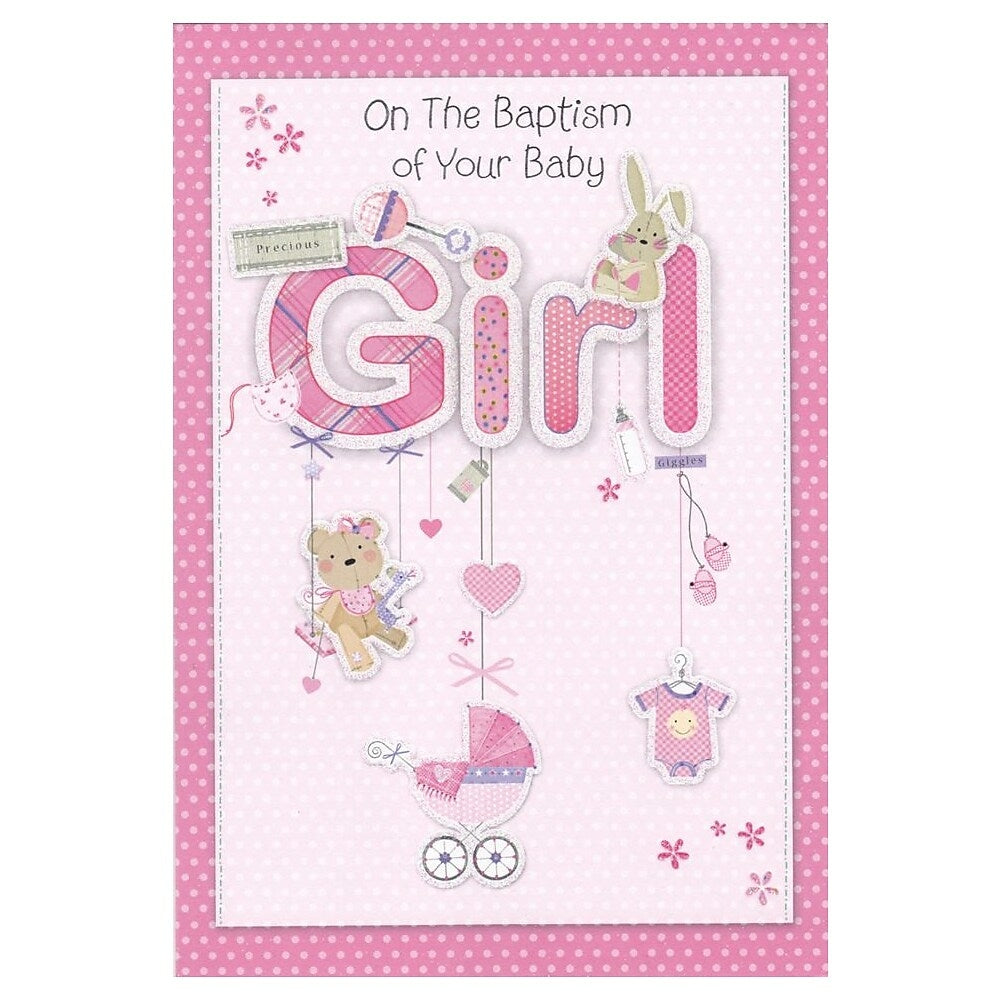 Image of Rosedale 5-1/2" x 8" Girl Baby Baptism Greeting Cards And Envelopes, 12 Pack (15310), Pink