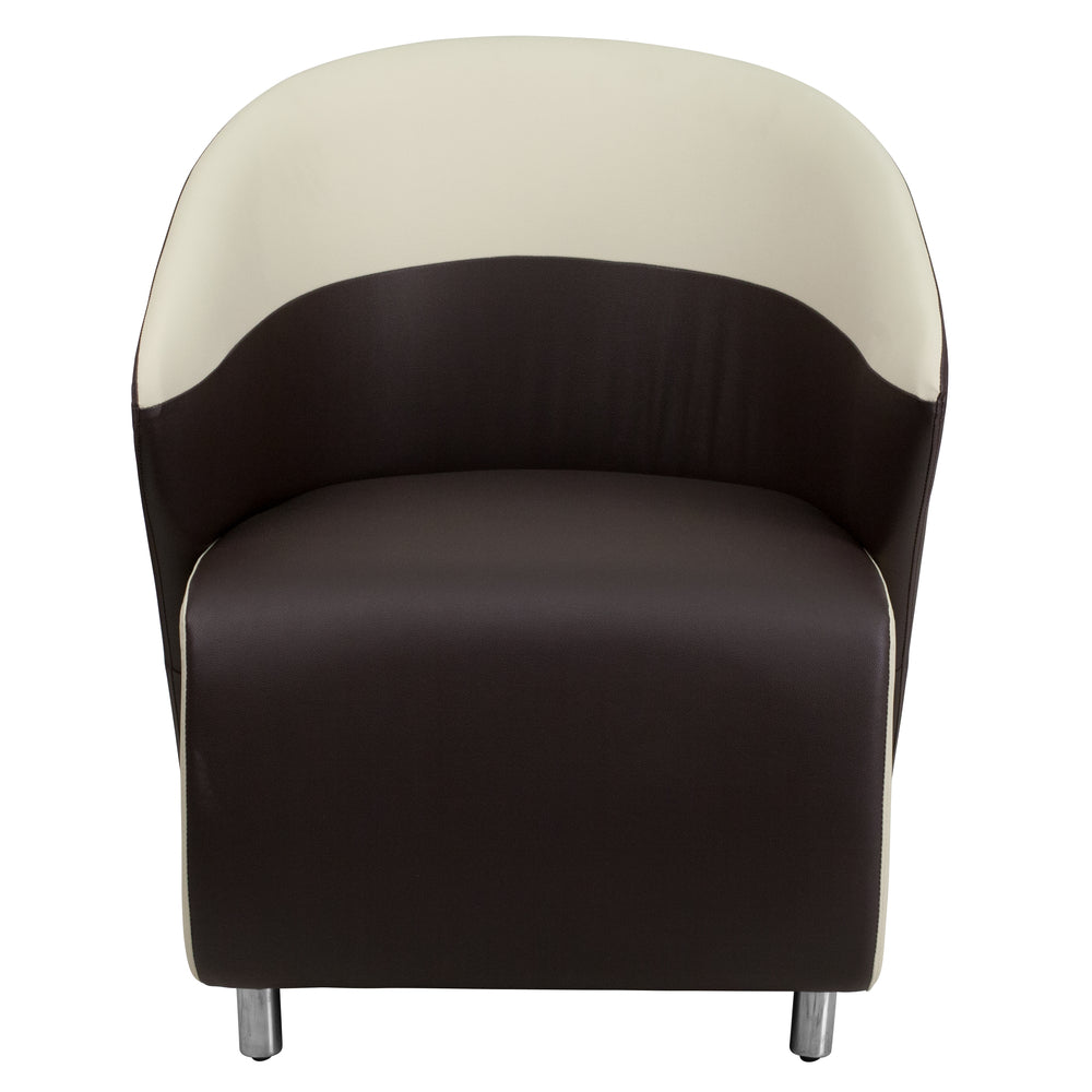 Image of Flash Furniture Leather Curved Barrel Back Lounge Chair with Beige Detailing - Dark Brown