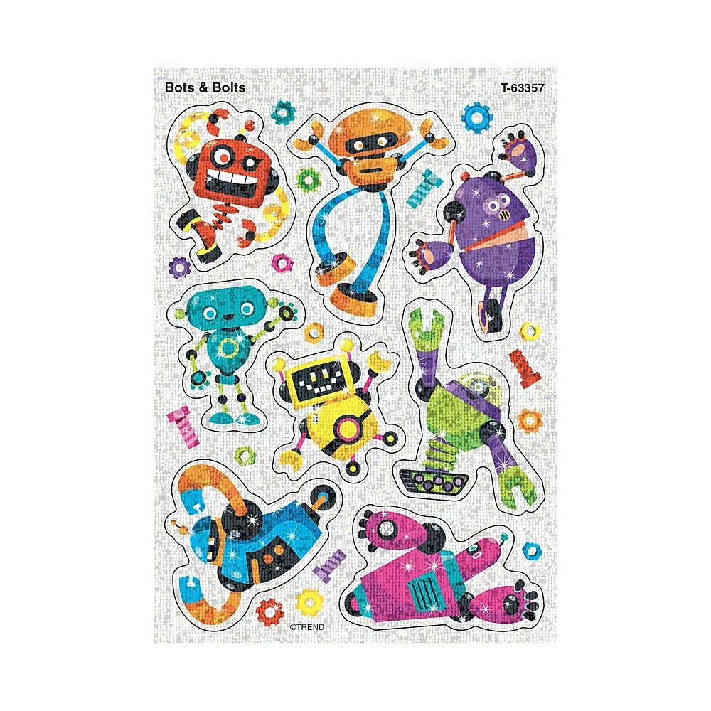 Image of TREND enterprises Inc. Bots & Bolts Sparkle Stickers - Assorted Sizes - 16 Pack
