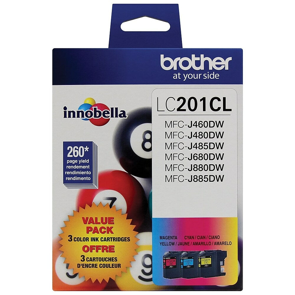Image of Brother LC201 Colour Ink Cartridges, 3 Pack