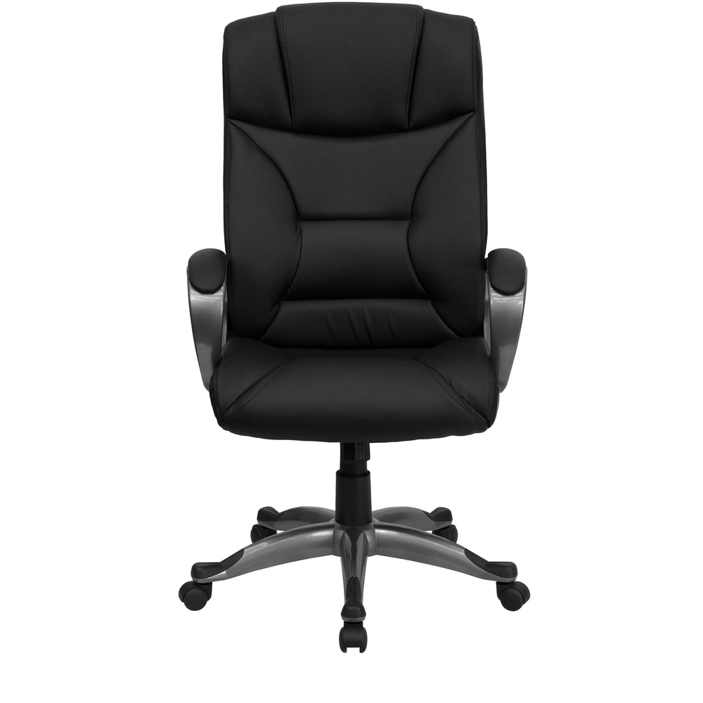 Image of Flash Furniture High Back Leather Executive Swivel Chair with Arms - Black