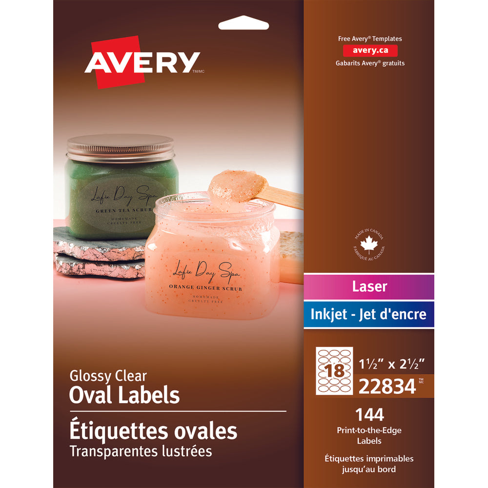 Image of Avery Glossy Oval Labels - 1-1/2" x 2-1/2" - Clear - 144 Labels, 144 Pack