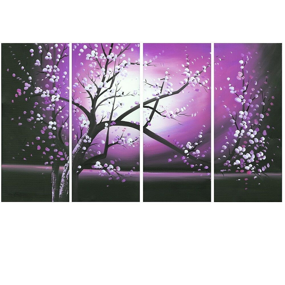 Image of Designart Blossoming in the Moonlight, 4 Piece Wall Art Canvas, (PT271-PINK)