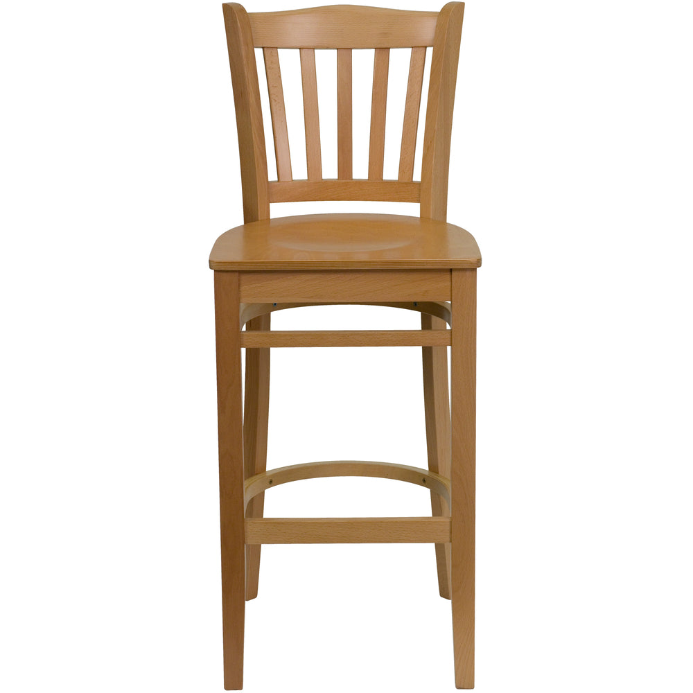 Image of Flash Furniture HERCULES Series Vertical Slat Back Natural Wood Restaurant Barstool, Brown