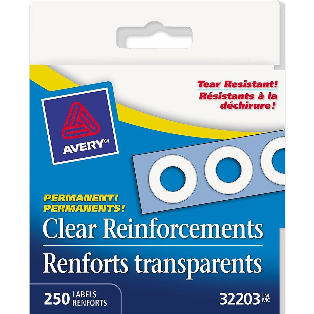 Image of Avery Clear Self-Adhesive Permanent Reinforcement Labels, 1/4", Clear Mylar, 250 Pack, (32203)