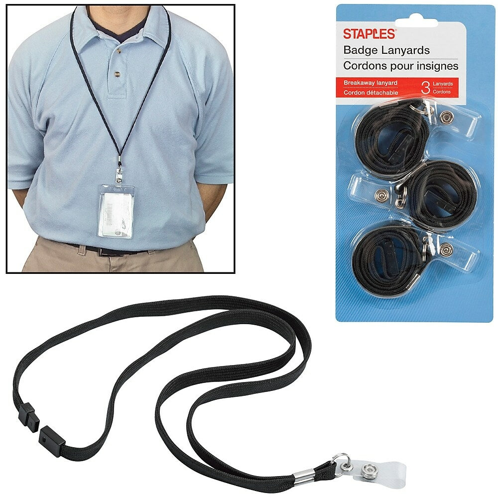 Image of Staples Lanyards with Breakaway Clasp, 3 Pack