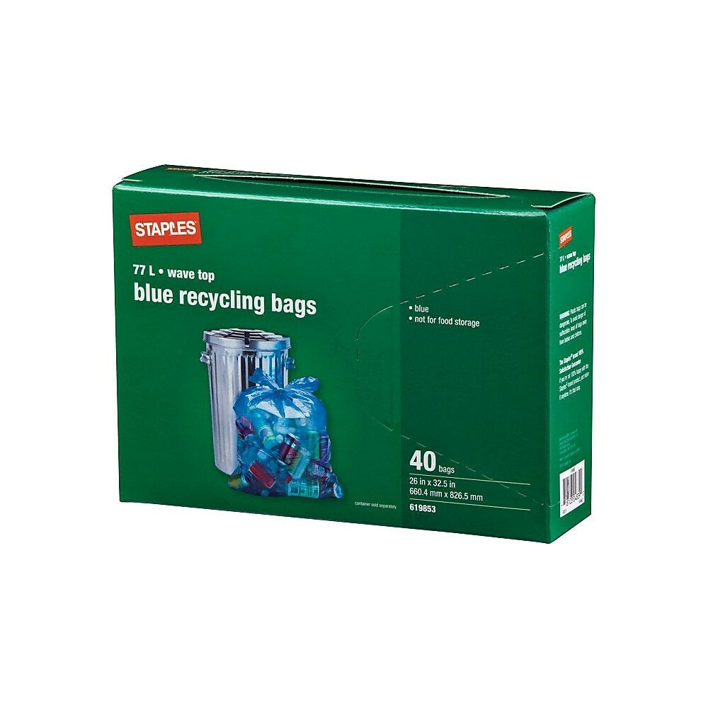 Image of Staples Recycling Bags, Blue, 77L, 40-Pack, 40 Pack