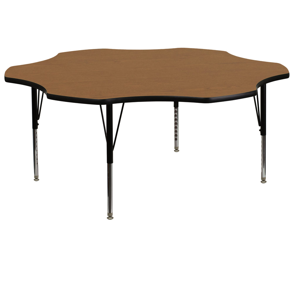 Image of Flash Furniture 60" Flower Oak Thermal Laminate Activity Table - Height Adjustable Short Legs