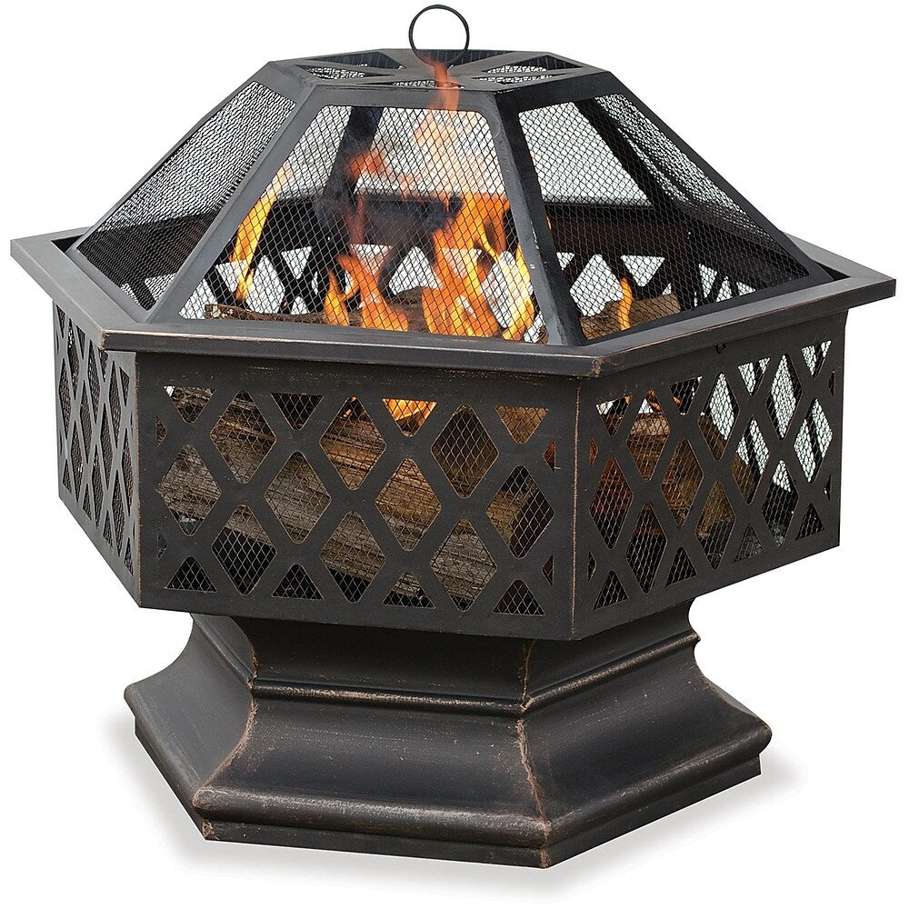 Image of Endless Summer Hex Shaped Fire Bowl With Lattice Design Black/Steel (WAD1377SP)