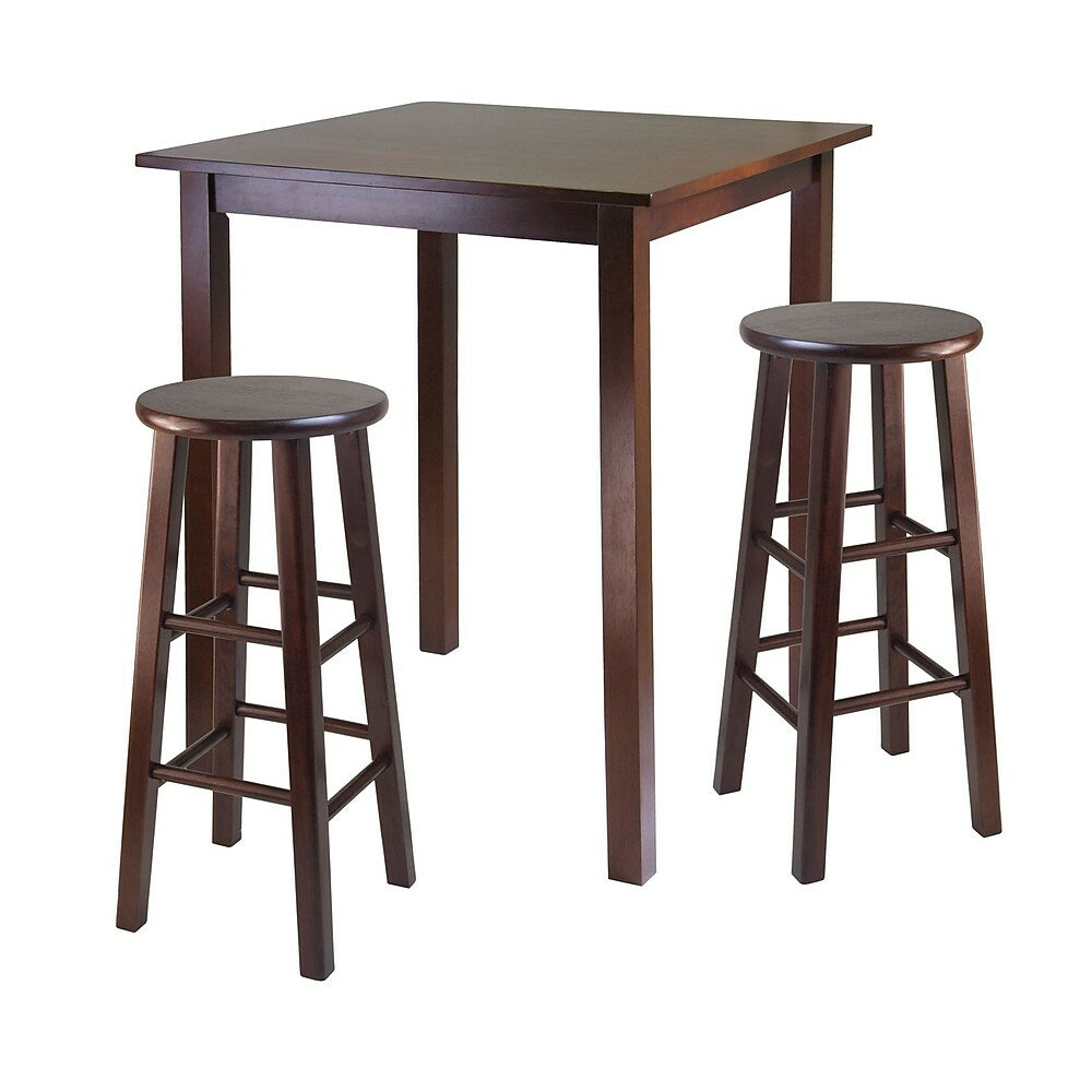 Image of Winsome Parkland High/Pub Dining Table with 2 Square Leg Stools, Antique Walnut