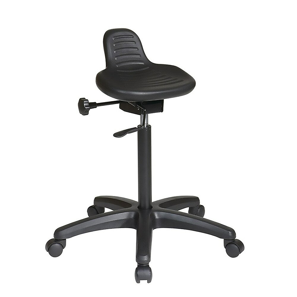 Image of Nicer Furniture Saddle Seat Stool with Seat Angle Adjustment and Dual Wheel Carp, Black