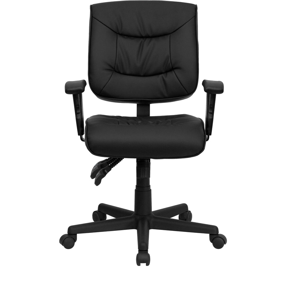 Image of Flash Furniture Mid-Back Leather Multifunction Swivel Task Chair - Black