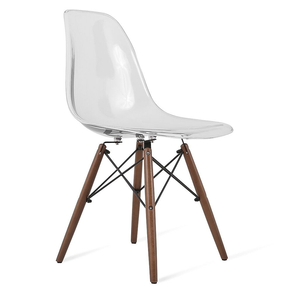 Image of Nicer Furniture Clear, Eames Style Side Chair with Walnut Wood Legs Eiffel Dining Room Chair, 2 Pack, White