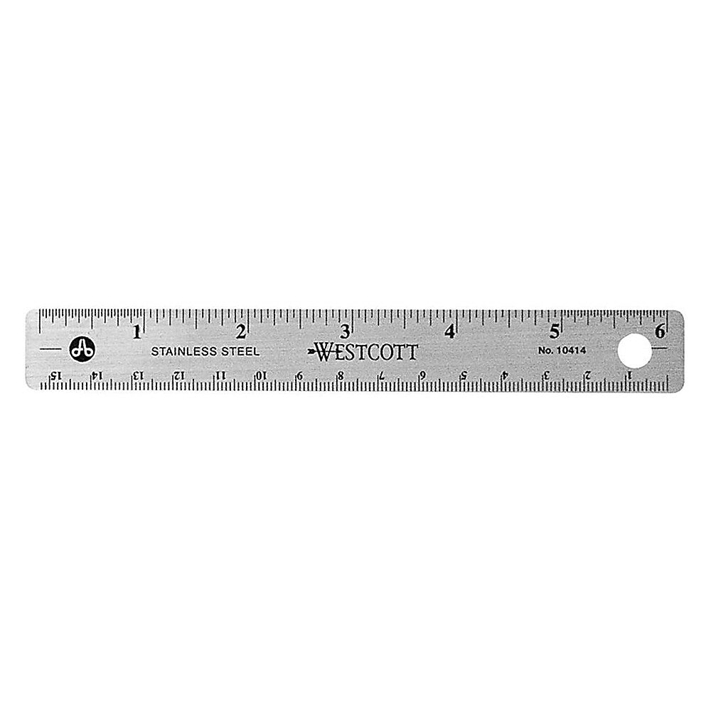 Image of Westcott 6" Stainless Steel Ruler with Cork Base, 10 Pack