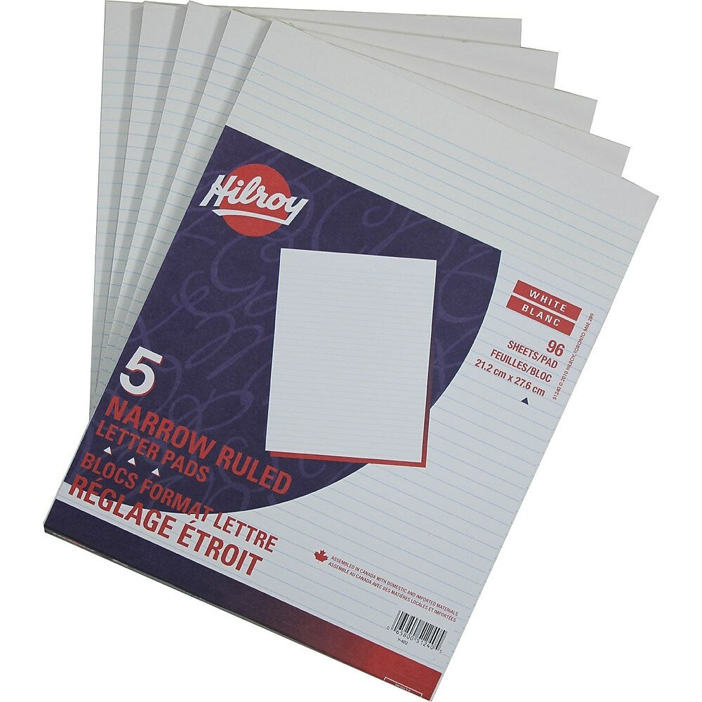 Image of Hilroy Figuring Pad, 8-3/8" x 10-7/8", Narrow-Ruled, White, 1 Pack of 5 Pads, 96 Sheets per Pad