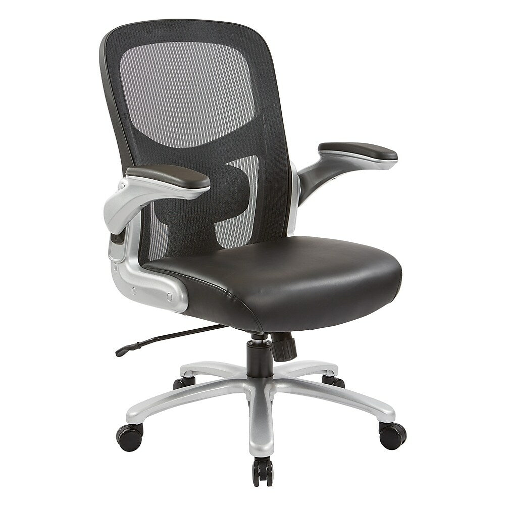 Image of Office Star Pro-Line II Big and Tall Mesh Back Executive Chair with Black Bonded Leather Seat - Silver Base