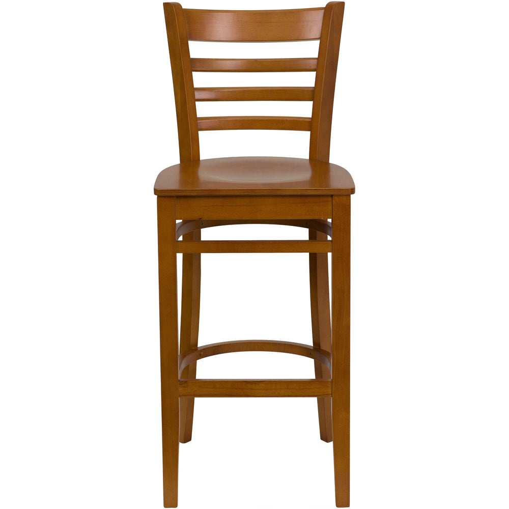 Image of Flash Furniture HERCULES Series Ladder Back Cherry Wood Restaurant Barstool - 2 Pack