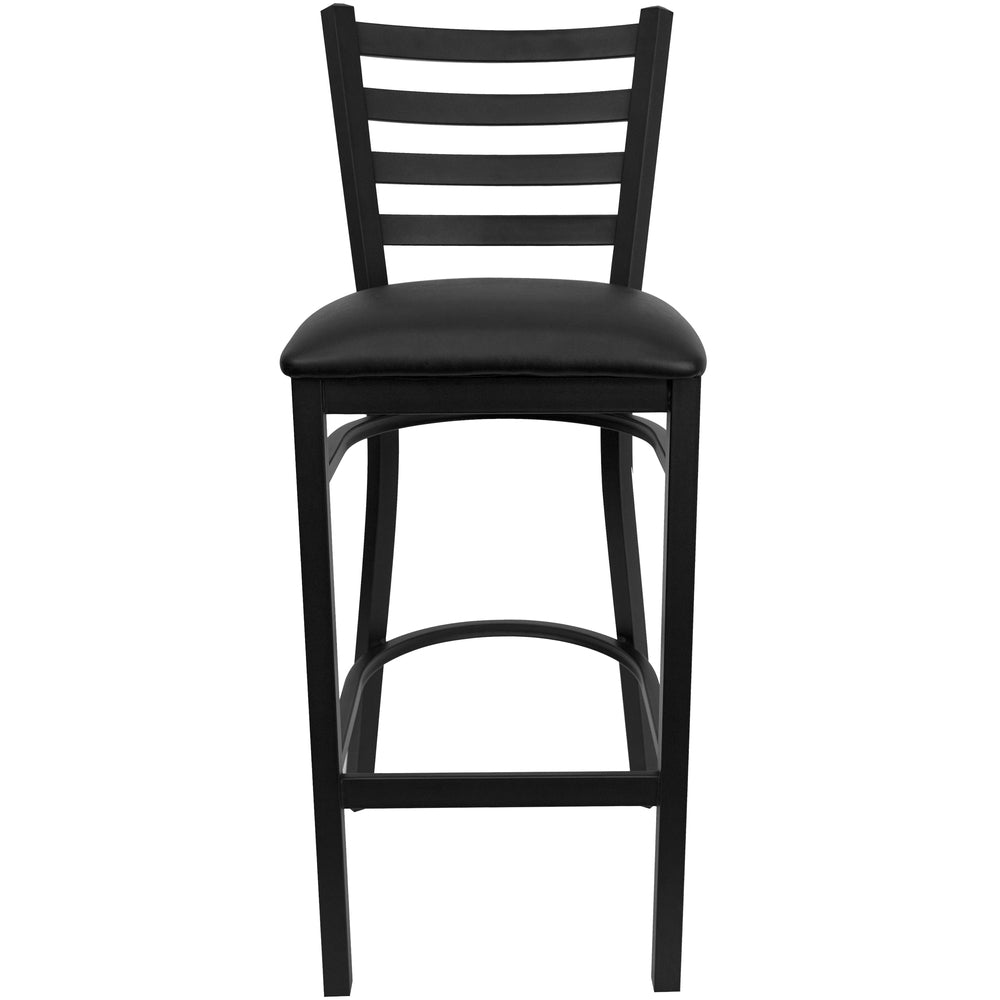 Image of Flash Furniture HERCULES Series Black Ladder Back Metal Restaurant Barstool - Black Vinyl Seat