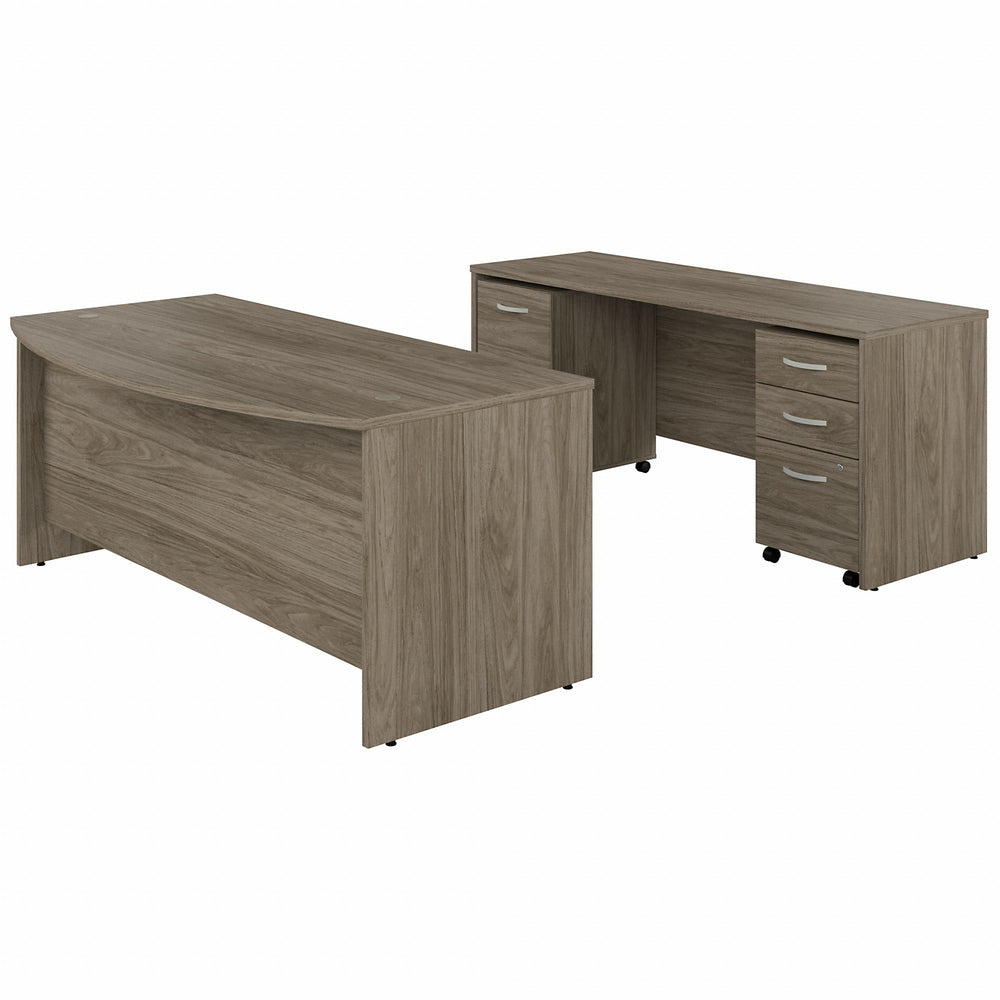 Image of Bush Business Furniture Studio C 72"W x 36"D Bow Front Desk and Credenza - Modern Hickory, Brown