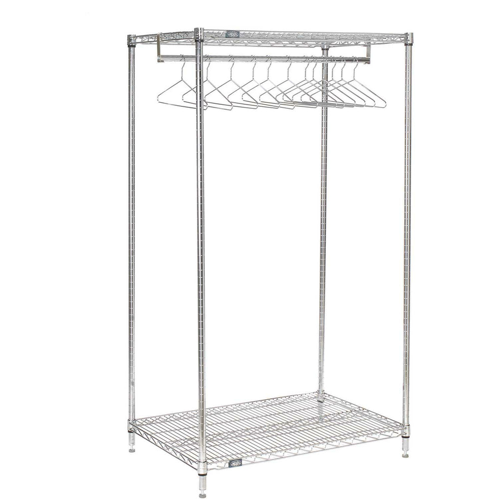 Image of Nexel 2-Shelf 18 Hanger Coat Rack - 48"W x 24"D x 63"H - Chrome, Grey