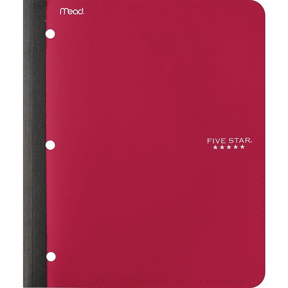 Image of Five Star Poly Wireless Notebook, 1 Subject, 9 - 1/8" x 11, 160 Pages, 3 Hole Punched, Red