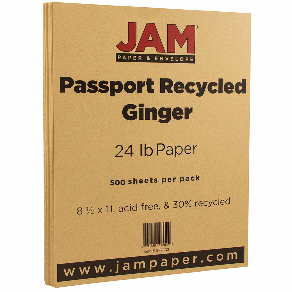 Image of JAM Paper Passport Recycled Paper - 8.5" x 11" - 24 lb. - Ginger - 100 Sheets/Pack, Brown_Beige