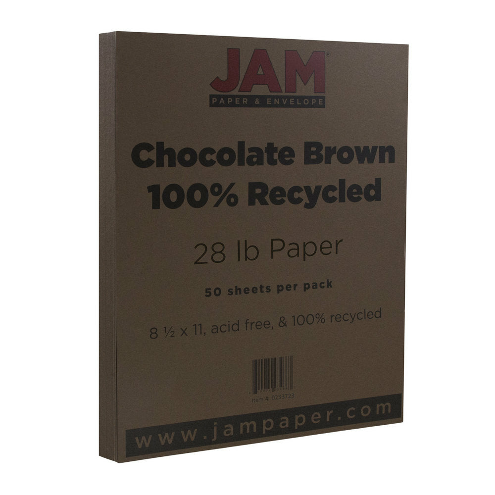 Image of JAM Paper Recycled Paper - 8.5" x 11" - 28 lb. Chocolate Brown - 50 Sheets/Pack